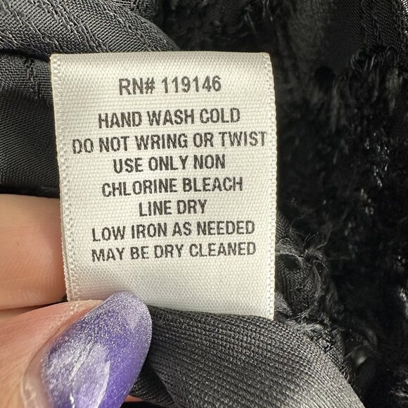 Jodifl Black Polyester Textured V-Neck Long Sheer Balloon Sleeve Blouse Size L - Picture 10 of 10